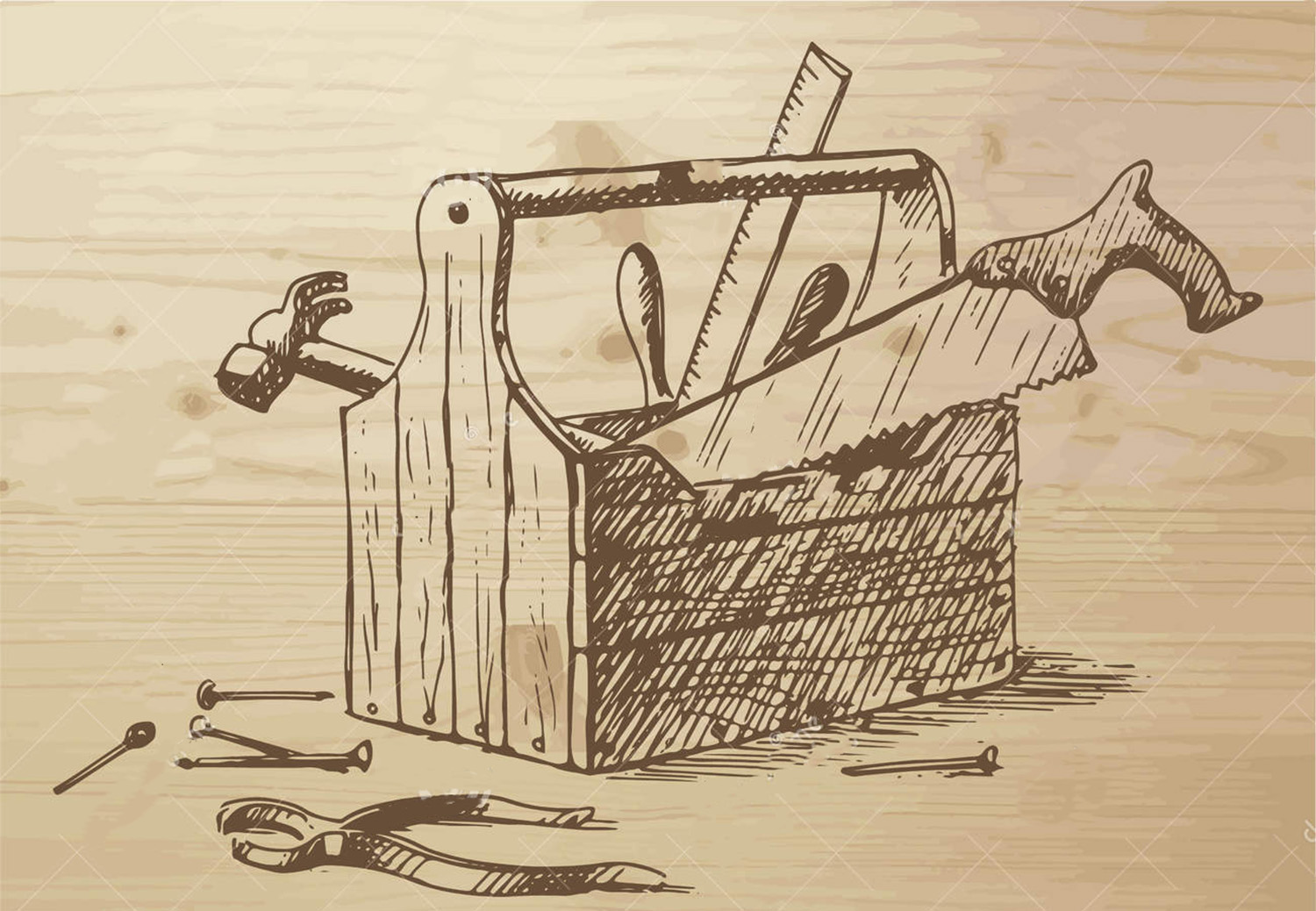 Ящик с инструментами деревянный иллюстрация
